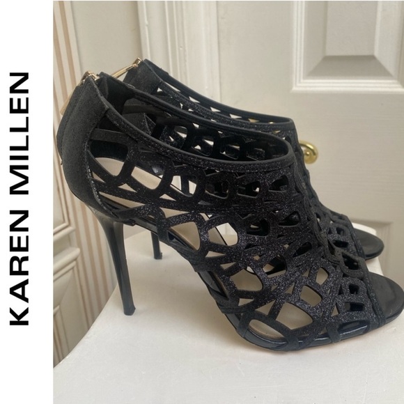 Karen Millen Stiletto Party Holiday Cage Glitter Heels 7 - Picture 1 of 10